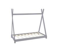 ML-Design Lit d'Enfants Tipi 70x140 cm avec Sommier à Lattes, Bois Massif Gris Clair, Lit Hellgrau