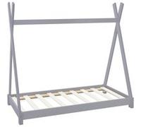 ML-Design Lit d'Enfants Tipi 70x140 cm avec Sommier à Lattes, Bois Massif Gris Clair,