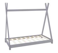 ML-Design Lit d'Enfants Tipi 70x140 cm avec Sommier à Lattes, Bois Massif Gris Clair,