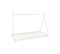 ML-Design Lit d'Enfants Tipi 90x200 cm avec Sommier à Lattes, Bois Massif, Blanc, Lit