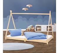 ML-Design Lit d'enfants Tipi 90x200 cm avec Sommier à Lattes, Bois Massif, Naturel, Tente Indien de Jeu Intérieur, Cadre pour Fille et Garçon, Stable, Robuste, Simple d`Adolescents