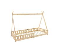 ML-Design Lit d'Enfants Tipi 90x200 cm Naturel avec Protection Antichutes et Sommier à