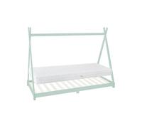 ML-Design Lit d'Enfants Tipi 90x200 cm Vert Menthe avec Matelas à Mousse Froide, H:16 cm, Housse Amovible, Sommier à Lattes, Style Indien, Lit en Bois de Pin Massif pour Intérieur, pour Filles/Garçons