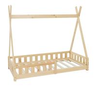 ML-Design Lit d'Enfants Tipi Naturel avec Protection Contre les Chutes en Bois de Pin Massif 80x160 cm Sommier á Lattes