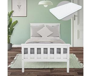 ML-Design Lit en Bois de Pin Massif 90x200 cm Blanc avec Matelas à Mousse Froide, H:16 cm, Housse Amovible, Sommier à Lattes d'Intérieur, Simple avec Tête et Pied, Enfants/Adultes