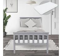 ML-Design Lit en Bois de Pin Massif 90x200 cm Gris Clair avec Matelas à Mousse Froide, H:16 cm, Housse Amovible, Sommier à Lattes d'Intérieur, Simple avec Tête et Pied, Enfants/Adultes