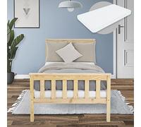 ML-Design Lit en Bois de Pin Massif 90x200 cm Naturel avec Matelas à Mousse Froide, H:16 cm, Housse Amovible, Sommier à Lattes, d'Intérieur, Simple avec Tête et Pied, Enfants/Adultes