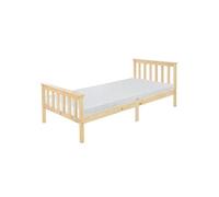 ML-Design Lit en Bois de Pin Massif 90x200 cm Naturel avec Matelas à Mousse Froide, H:16 cm, Housse Amovible, Sommier à Lattes, d'Intérieur, Simple avec Tête et Pied, Enfants/Adultes