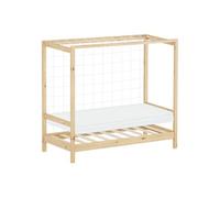 ML-Design Lit Enfant But de Football Handball 70x140 cm avec Matelas, Naturel, en Bois Massif, Sommier à Lattes et Filet, Couchage au Sol pour Junior Fille Garçon Chambre à Coucher, Thème Sport