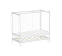 ML-Design Lit Enfant But de Football Handball 80x160 cm avec Matelas, Blanc, en Bois Massif, Sommier à Lattes et Filet, Couchage au Sol pour Junior Fille Garçon Chambre à Coucher, Thème Sport
