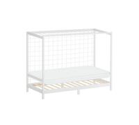 ML-Design Lit d'enfant Football 90x200 cm avec Matelas en Mousse Housse Amovible, Blanc, Cadre en Bois de Pin Massif Robuste, Sommier à Lattes et Filet de But, pour Garçon Fille Adolescent
