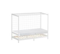 ML-Design Lit d'enfant Football 90x200 cm avec Matelas en Mousse Housse Amovible, Blanc, Cadre en Bois de Pin Massif Robuste, Sommier à Lattes et Filet de But, pour Garçon Fille Adolescent