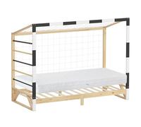 ML-Design Lit Enfant But de Football Handball 90x200 cm avec Matelas H16cm, en Bois Massif, Sommier à Lattes, Échelle d'escalade et Filet, Couchage au Sol Fille Garçon Chambre à Coucher, Thème Sport