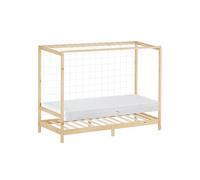 ML-Design Lit Enfant But de Football Handball 90x200 cm avec Matelas H16cm, Naturel, en Bois Massif, Sommier à Lattes et Filet, Couchage au Sol pour Junior Fille Garçon Chambre à Coucher, Thème Sport