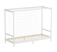 ML-Design Lit Enfant But de Football Handball, 90x200 cm, Blanc, en Bois Massif, avec Sommier à Lattes et Filet, sans Matelas, Couchage Junior Fille Garçon Chambre à Coucher, Structure Thème Sport