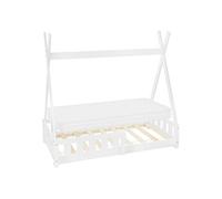 ML-Design Lit enfant Tipi 70x140 cm Blanc – Matelas mousse froide, sommier à lattes, anti-chute