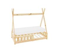 ML-Design Lit Enfant Tipi 70x140 cm Naturel avec Matelas à Mousse Froide Polyester, Housse