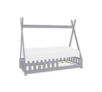 ML-Design Lit Enfant Tipi 80x160 cm Gris Clair avec Matelas à Mousse Froide Polyester,