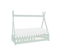 ML-Design Lit Enfant Tipi 80x160 cm Menthe avec Matelas à Mousse Froide Polyester, Housse Amovible, Sommier à Lattes, Anti-Chute, Lit Style Indien en Bois de Pin Massif, Protection Contre Les Chutes