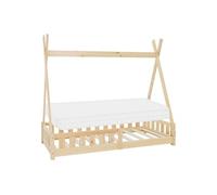 ML-Design Lit Enfant Tipi 80x160 cm Naturel avec Matelas à Mousse Froide Polyester, Housse