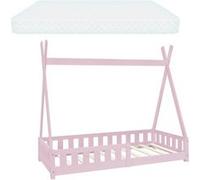 ML-Design Lit Enfant Tipi 80x160 cm Rose avec Matelas à Mousse Froide Polyester, Housse