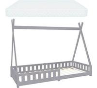 ML-Design Lit Enfant Tipi 90x200 cm Gris Clair avec Matelas à Mousse Froide Polyester, Gris clair