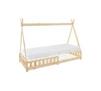 ML-Design Lit Enfant Tipi 90x200 cm Naturel avec Matelas à Mousse Froide, H:16cm, Housse