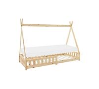 ML-Design Lit Enfant Tipi 90x200 cm Naturel avec Matelas à Mousse Froide Polyester, H:10