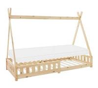 ML-Design Lit Enfant Tipi 90x200 cm Naturel avec Matelas à Mousse Froide Polyester, H:10