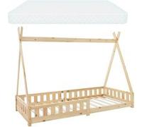 ML-Design Lit Enfant Tipi 90x200 cm Naturel avec Matelas à Mousse Froide Polyester, H:10
