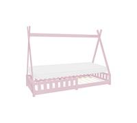 ML-Design Lit Enfant Tipi 90x200 cm Rose avec Matelas à Mousse Froide Polyester, H:10 cm, Housse Amovible, Sommier à Lattes, Anti-Chute, Lit Style Indien en Bois de Pin, Protection Contre Les Chutes