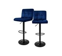 ML-Design Lot de 2 Tabourets de Bar en Velours, Bleu, Chaise Rembourrée avec Dossier et Repose-Pieds, Réglable en Hauteur 63-83 cm, Pivotante à 360°, Tabouret de Comptoir, Cuisine, Pub, Bar de Maison
