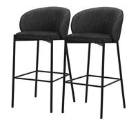 ML-Design Lot 2 Tabourets de Bar en Tissu Anthracite, H 76 cm, Chaises de Comptoir Rembourrées, Dossier Arrondi et Repose-Pieds, Structure Métallique, Sièges Hauts Confortables Cuisine Îlot Bistrot