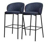 ML-Design Lot 2 Tabourets de Bar en Tissu Bleu Foncé, H 76 cm, Chaises de Comptoir Rembourrées, Dossier Arrondi et Repose-Pieds, Structure Métallique, Sièges Hauts Confortables Cuisine Îlot Bistrot