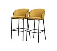ML-Design Lot 2 Tabourets de Bar en Tissu Moutarde, Hauteur 76cm, Chaises de Comptoir Rembourrées, Dossier Arrondi et Repose-Pieds, Structure Métallique, Sièges Hauts Confortables Cuisine Îlot Bistrot