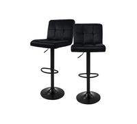ML-Design Lot de 2 Tabourets de Bar en Velours, Noir, Chaise Rembourrée avec Dossier et Repose-Pieds, Réglable en Hauteur 63-83cm, Pivotante à 360°, Tabouret de Comptoir, Cuisine, Pub, Bar de Maison