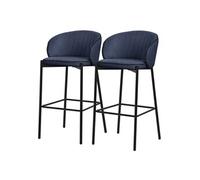 ML-Design Lot 2 Tabourets de Bar en Tissu Bleu Foncé, H 76 cm, Chaises de Comptoir Rembourrées, Dossier Arrondi et Repose-Pieds, Structure Métallique, Sièges Hauts Confortables Cuisine Îlot Bistrot