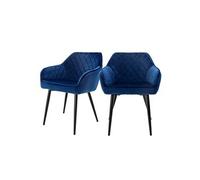 ML-Design Lot 2x Chaises de Salle à Manger - Bleu Foncé - Style Rétro - Dossier/Accoudoirs