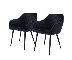 ML-Design Lot 2X Chaises de Salle à Manger - Noir - Style Rétro - Dossier/Accoudoirs Rembourrée Aspect Velours - Pieds en Métal Noir - Chaise Ergonomique - Fauteuil Moderne de Salon/Chambre/Cuisine