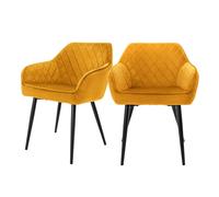 ML-Design Lot 2x Chaises de Salle à Manger - Ocre - Style Moderne - Dossier/Accoudoirs Rembourrée Aspect Velours - Pieds en Métal
