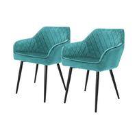 ML-Design Lot 2x Chaises de Salle à Manger Turquoise - Style Moderne - Dossier/Accoudoirs Rembourrée Aspect Velours - Pieds en Métal