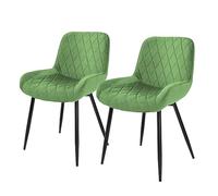 ML-Design Lot 2X Chaises de Salle à Manger Vert Clair (Sauge), Style Moderne/Retro, Dossier et Accoudoirs Rembourrée Aspect Velours, Pieds en Métal Noir, Chaise Ergonomique, Fauteuil pour Salon