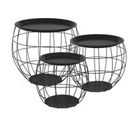 ML-Design Lot 3x Tables d'Appoint, Ronde, Noir, Corbeilles Métalliques, Table Basse 3 Tailles Ø31 cm/Ø38 cm/Ø47 cm, Plateau