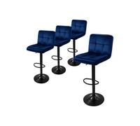 ML-Design Tabouret de bar, set de 4, revêtement en velours, bleu, avec dossier et repose-pieds, hauteur 63-83cm