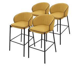 ML-Design Lot 4 Tabourets de Bar en Tissu Moutarde, Hauteur 76cm, Chaises de Comptoir Rembourrées, Dossier Arrondi et Repose-Pieds, Structure Métallique, Sièges Hauts Confortables Cuisine Îlot Bistrot