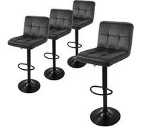ML-Design Lot 4 Tabourets de Bar Gris en Velours Rembourré avec Dossier Repose Pied Chaise Grau