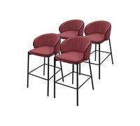 ML-Design Lot 4 tabourets de bar tissu rouge hauteur 76 cm avec dossier arrondi et repose-pieds structure métallique chaises de comptoir rembourrées