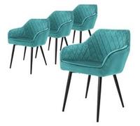 ML-Design Lot 4x Chaises de Salle à Manger Pétrole - Style Moderne - Dossier/Accoudoirs Rembourrée Aspect Velours - Pieds en Métal Noir - Chaise Ergonomique - Fauteuil Moderne Salon/Chambre/Cuisine Türkis