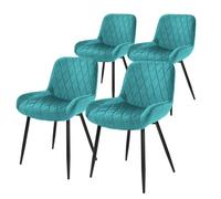 ML-Design Lot 4x Chaises de Salle à Manger Turquoise, Style Moderne/Retro, Dossier et Accoudoirs Rembourrée Aspect Velours, Pieds en