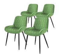 ML-Design Lot 4X Chaises de Salle à Manger Vert Sauge, Style Moderne/Retro, Dossier et Accoudoirs Rembourrée Aspect Velours, Pieds en Métal Noir, Chaise Ergonomique, Fauteuil pour Salon/Chambre